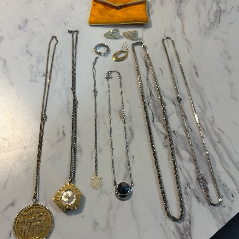 LOT of Silver & gold in color Necklaces w/pearls, rings, bracelets, watches..